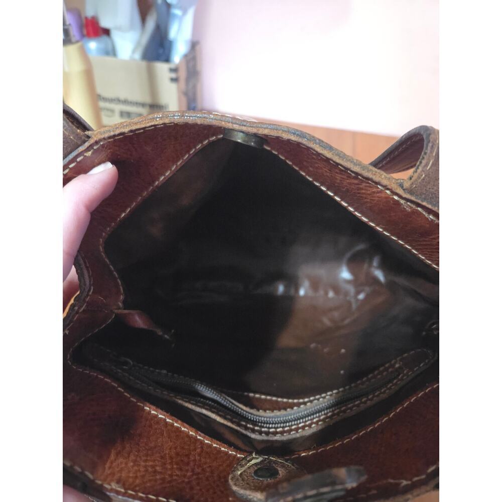 Vintage Italian Leather Boho Hobo Genuine Leather Bag Pelletteria Toro Firenze - Picture 9 of 10